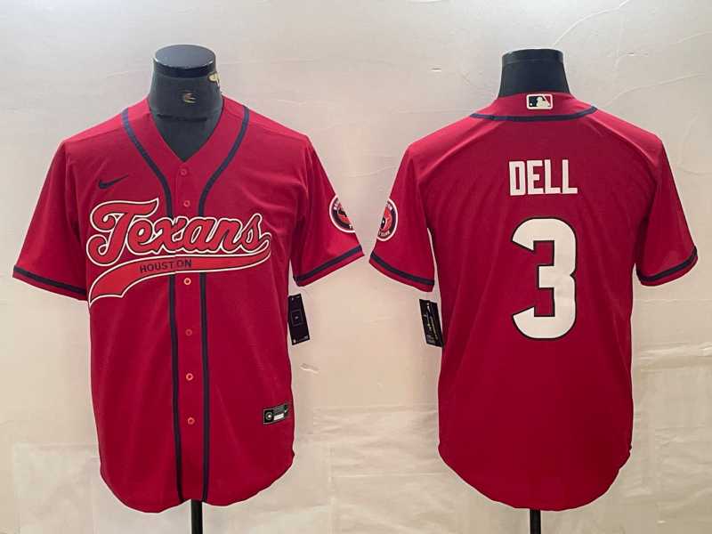 Men%27s Houston Texans #3 Tank Dell Red With Patch Cool Base Stitched Baseball Jersey